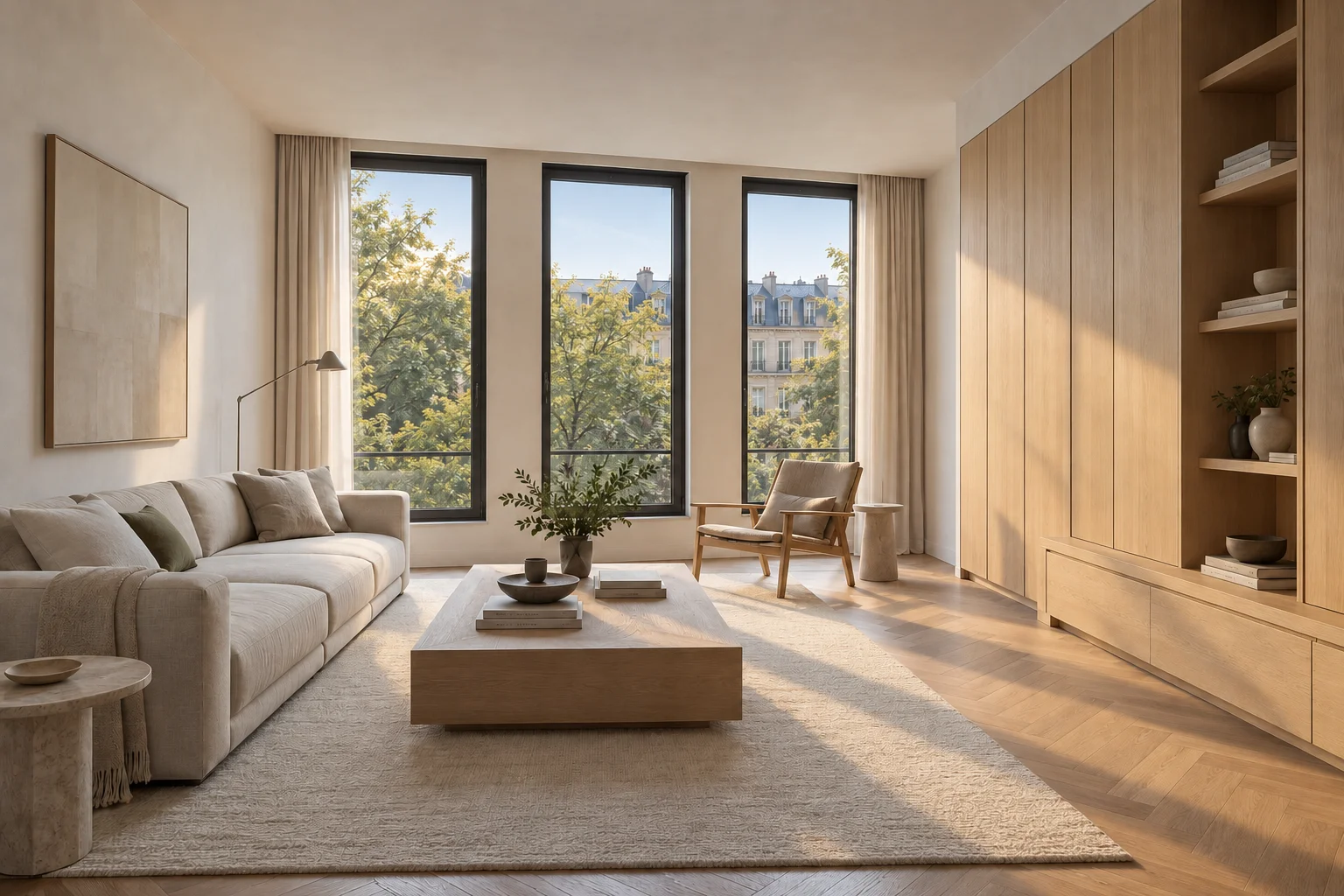 The same Northlight living room under morning light