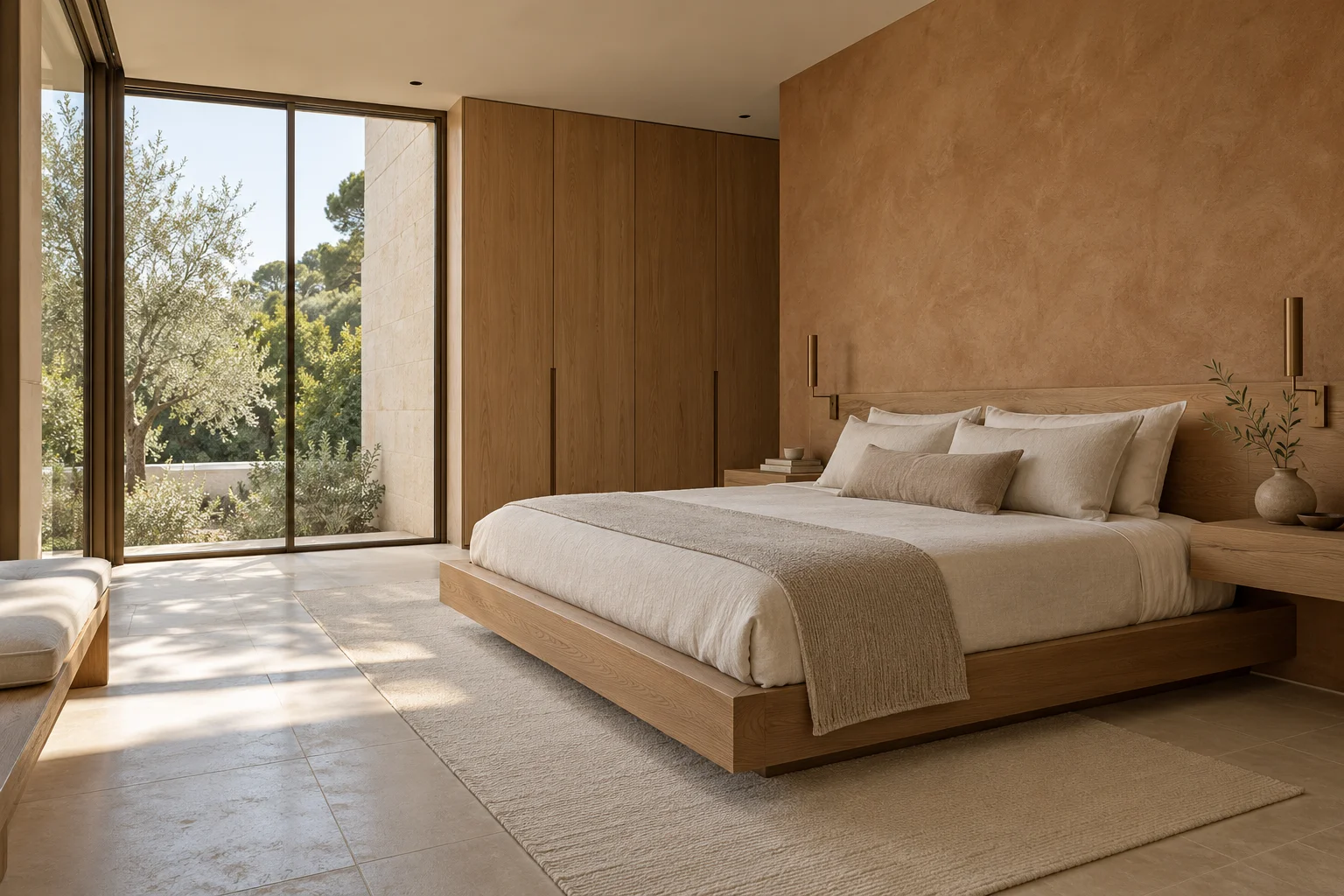 Upper-floor family bedroom with shaded windows